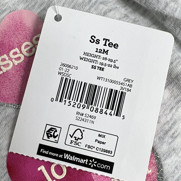 Way To Celebrate Valentine's Day T Shirt Sz 12M Conversation Hearts Grey Pink - Picture 4 of 12